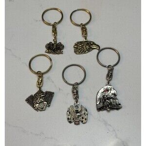 5 VTG Eagle Metal Keychains Lot – Americana Freedom Bird Open Road Biker Trinket